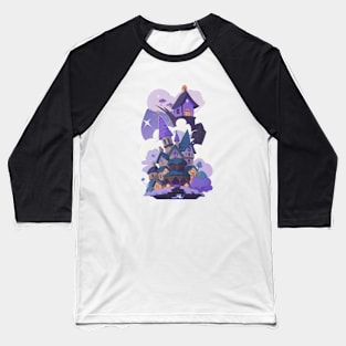 Kawaii Night Purple Clouds City Halloween Baseball T-Shirt